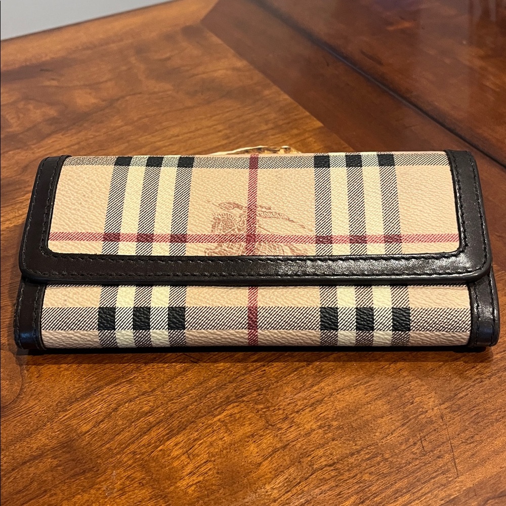 Burberry Beige Check Continental Coated Canvas Wallet / Chocolate Brown Trim - Picture 1 of 14